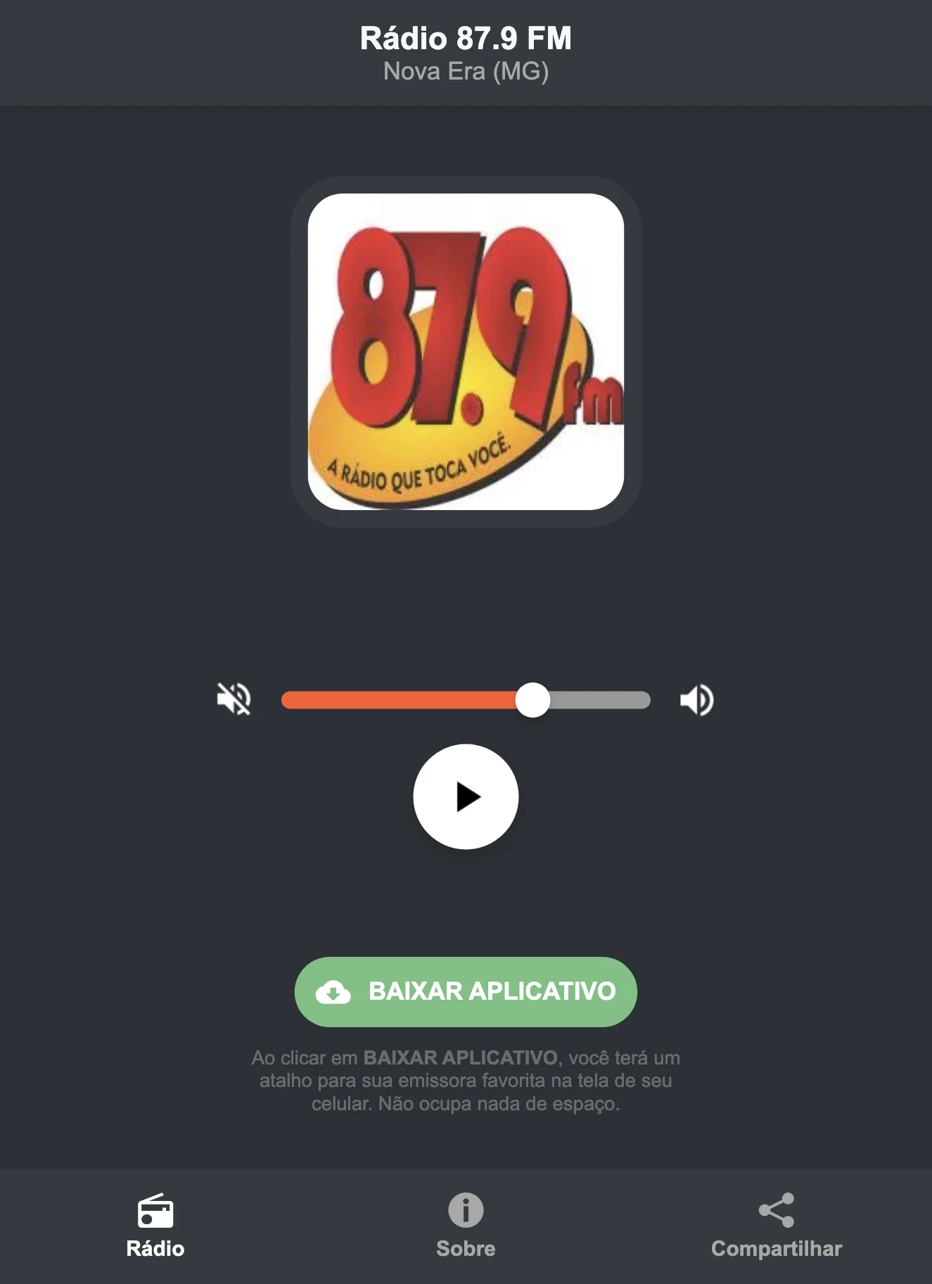 Screenshot do aplicativo da Rádio 87.9 FM