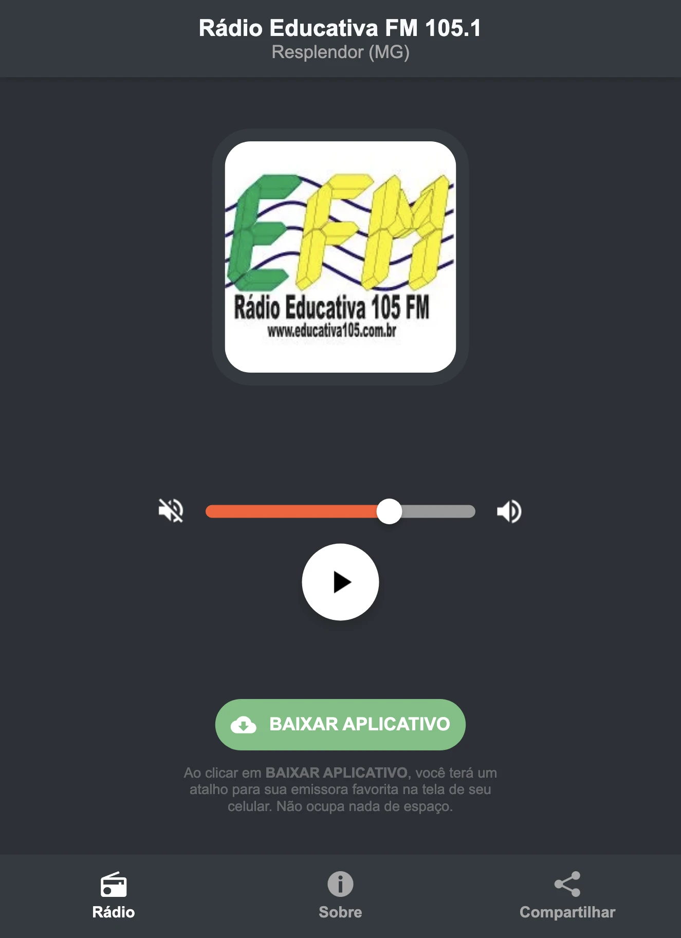 Screenshot do aplicativo da Rádio Educativa FM 105.1