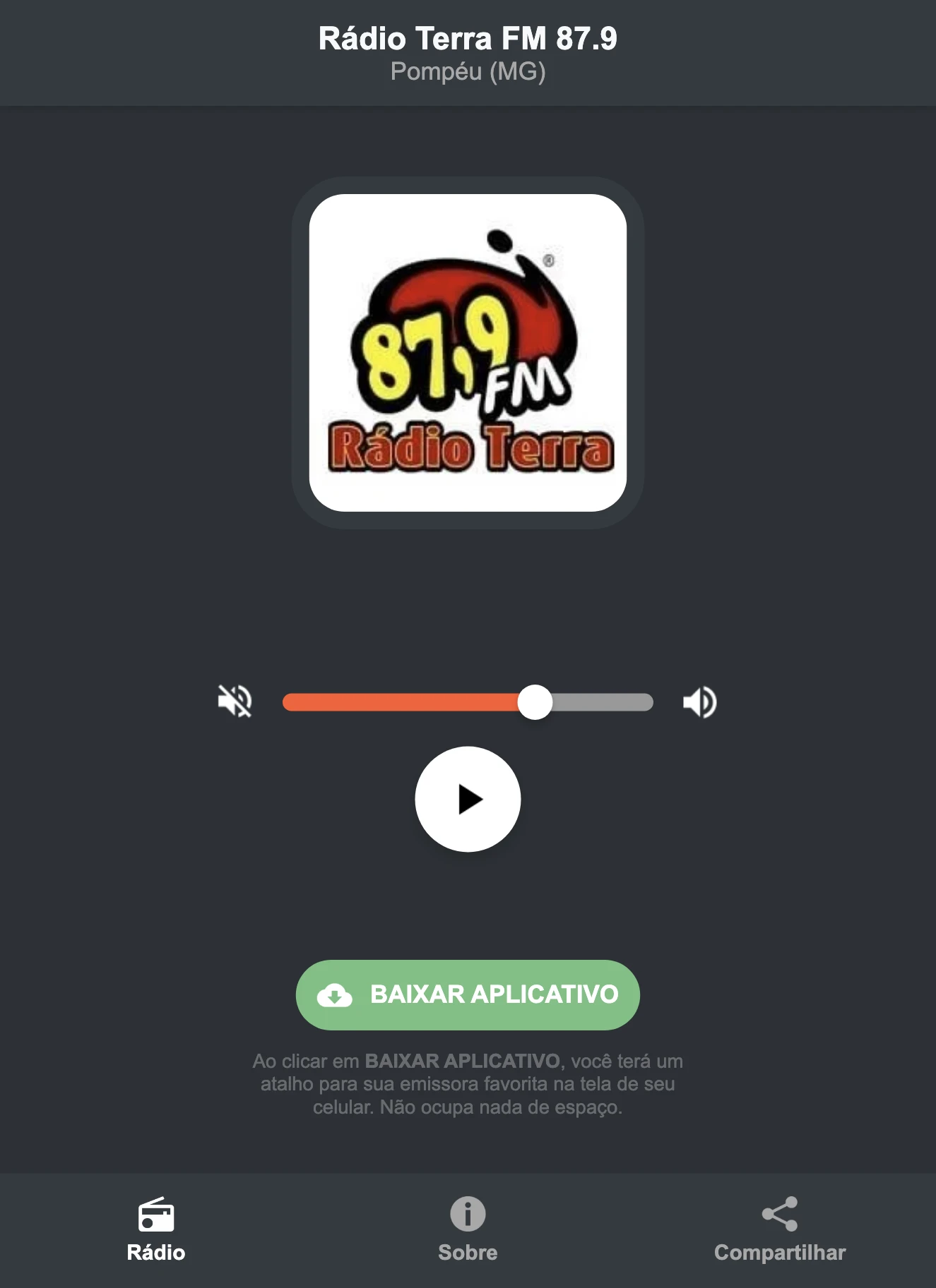 Screenshot do aplicativo da Rádio Terra FM 87.9
