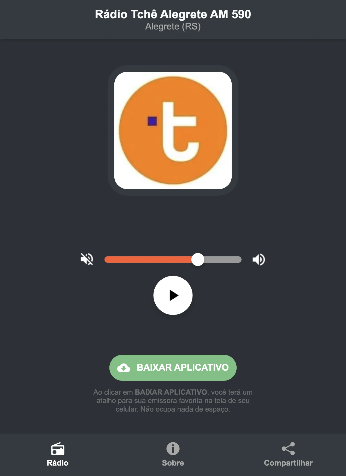 Screenshot do aplicativo da Rádio Tchê Alegrete AM 590