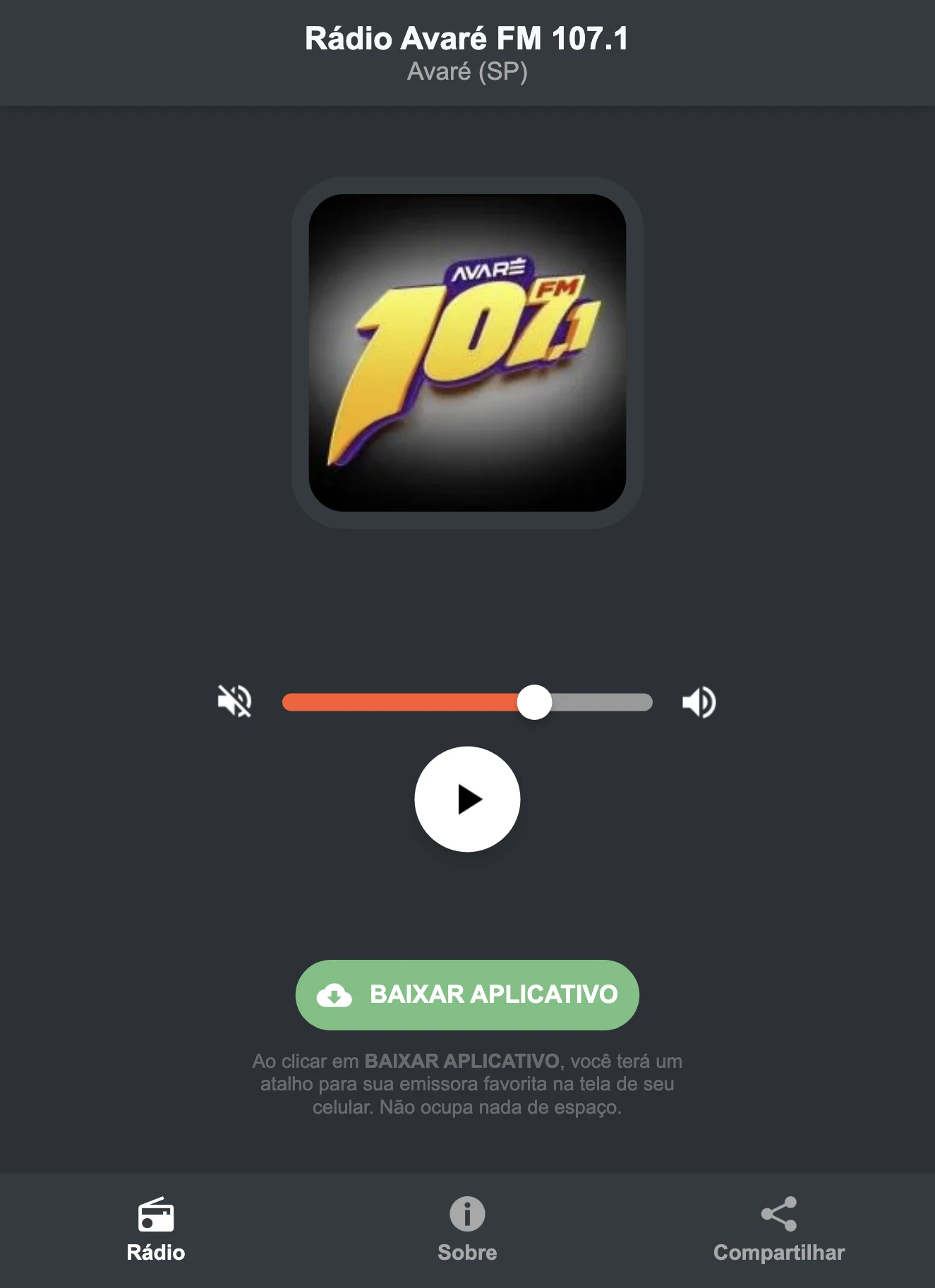 Screenshot do aplicativo da Rádio Avaré FM 107.1