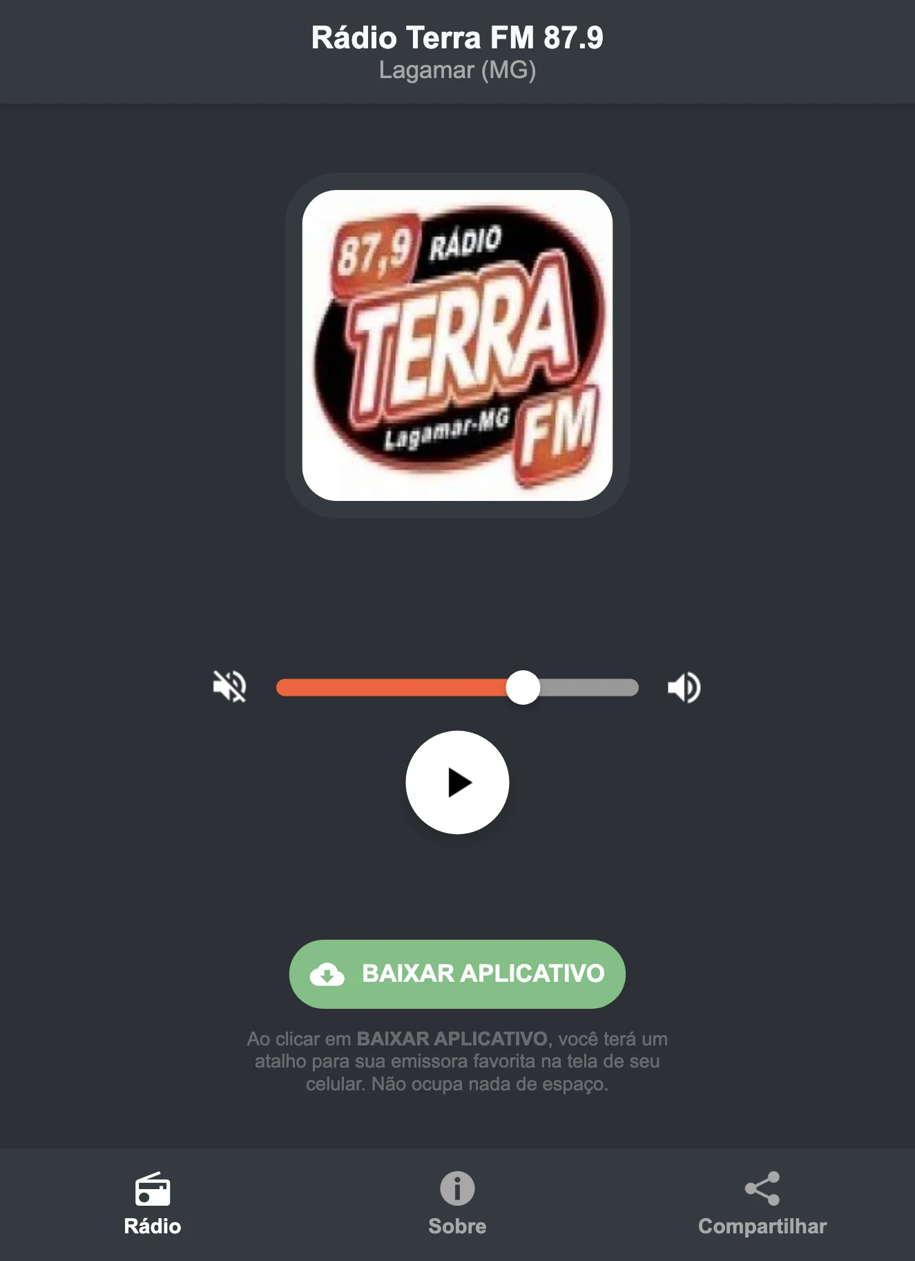 Screenshot do aplicativo da Rádio Terra FM 87.9