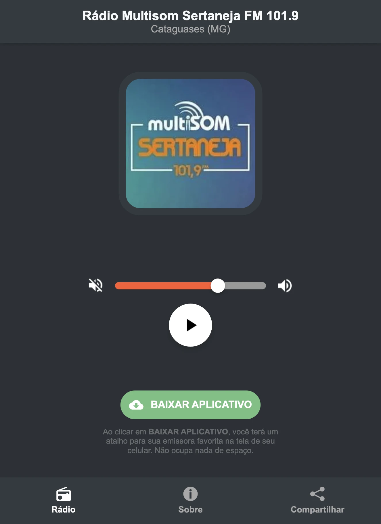 Screenshot do aplicativo da Rádio Multisom Sertaneja FM 101.9