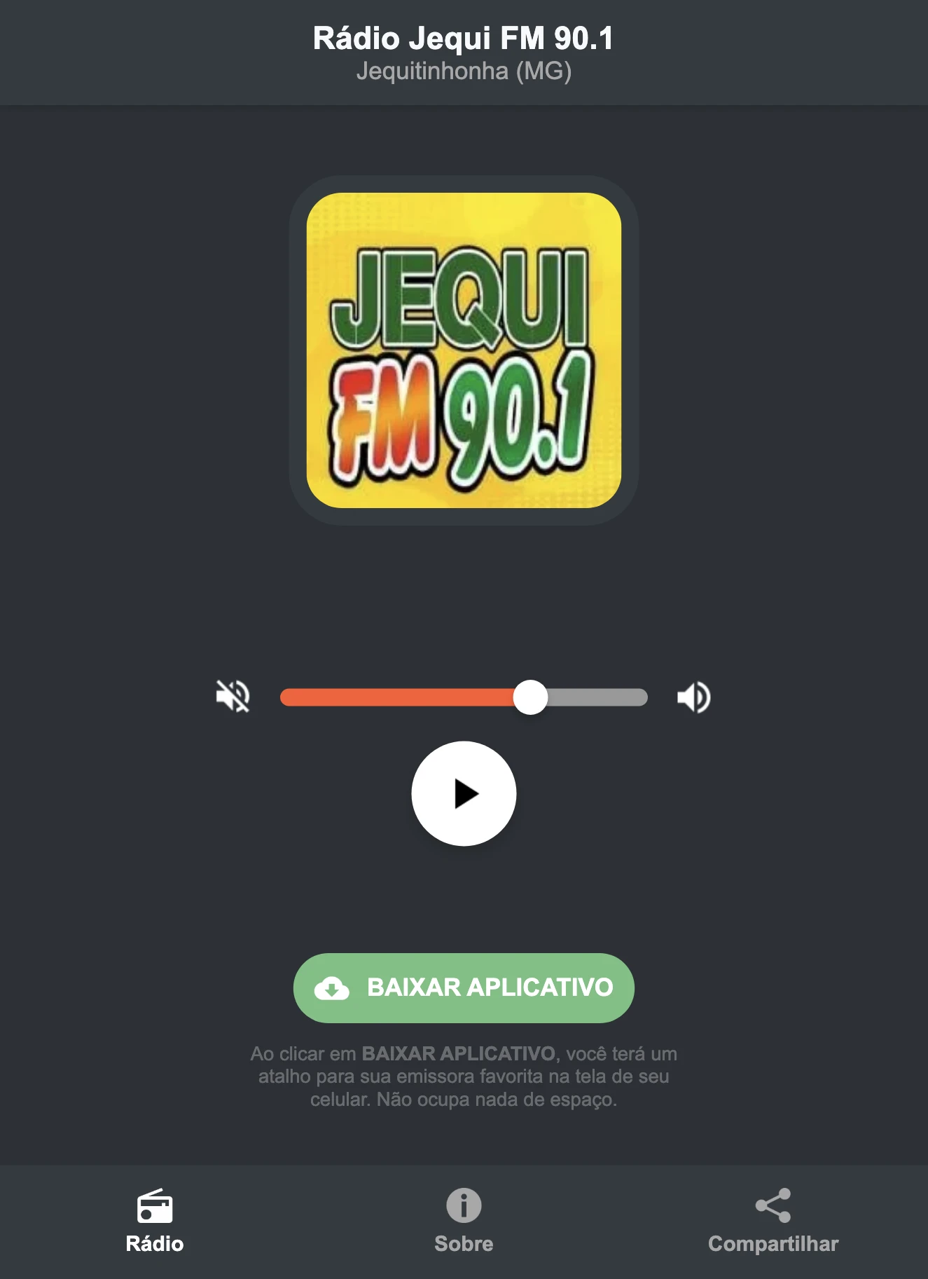 Screenshot do aplicativo da Rádio Jequi FM 90.1