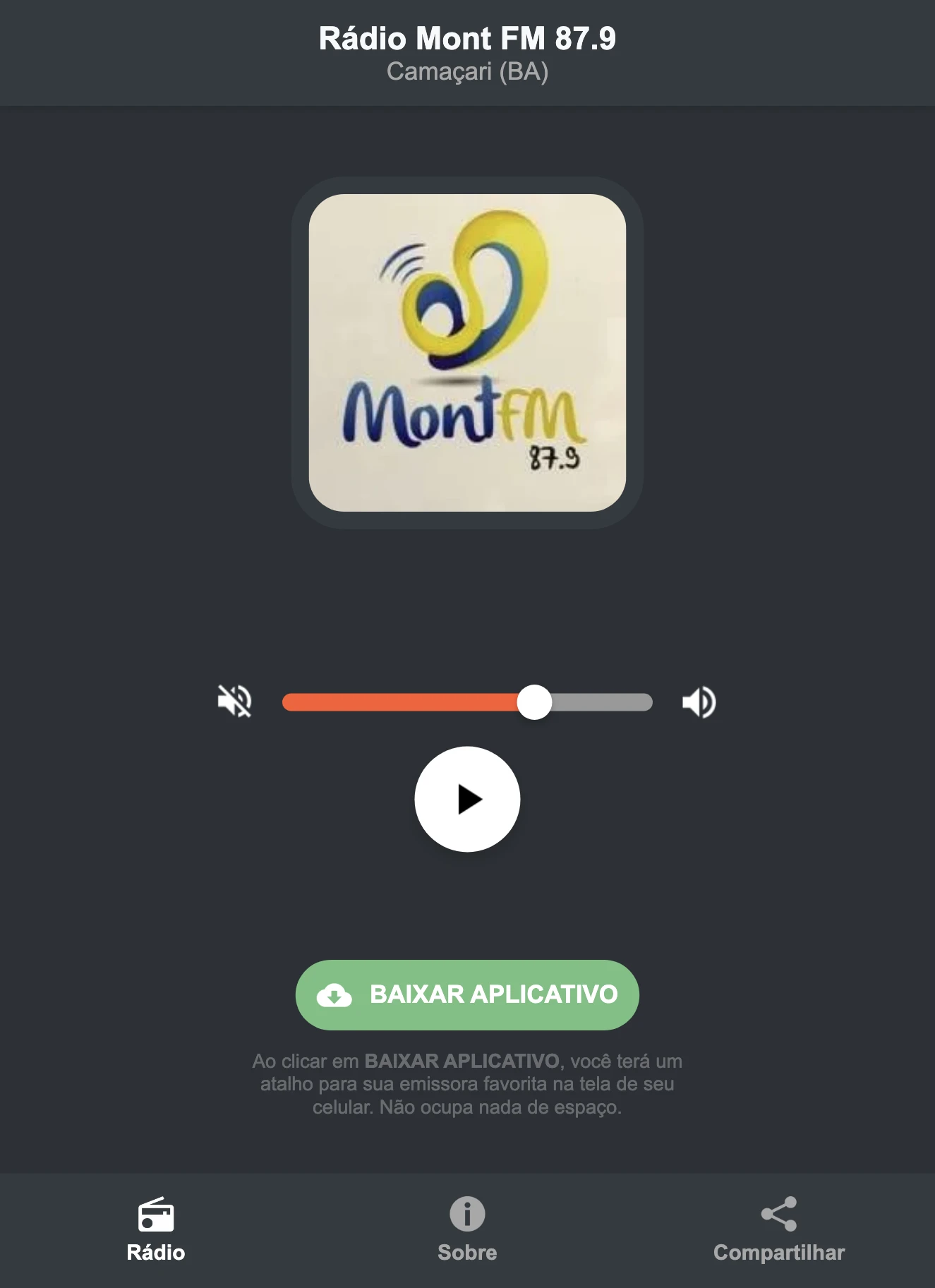 Screenshot do aplicativo da Rádio Mont FM 87.9