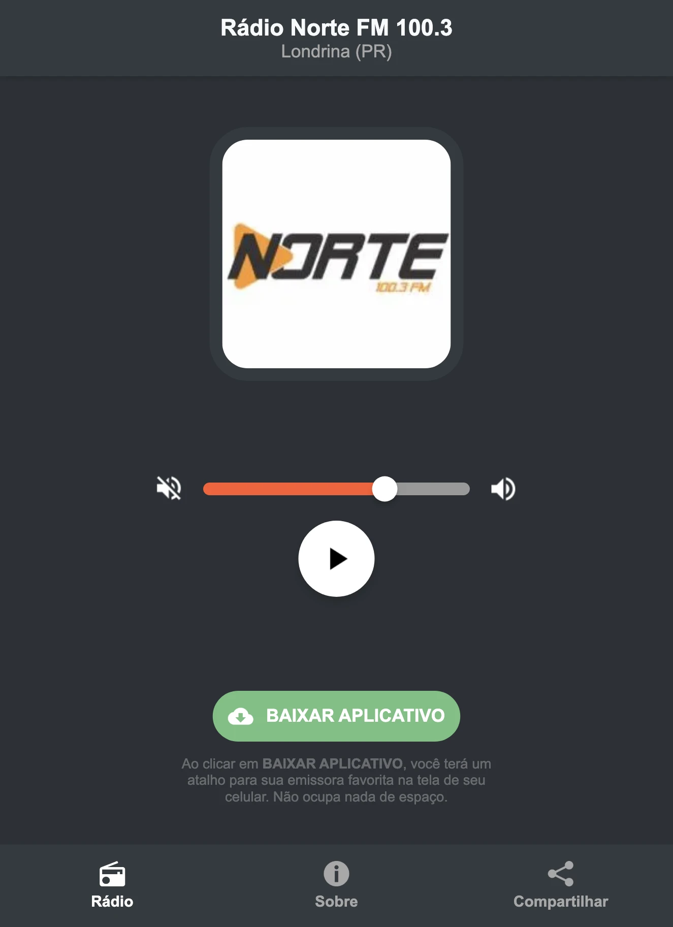 Screenshot do aplicativo da Rádio Norte FM 100.3