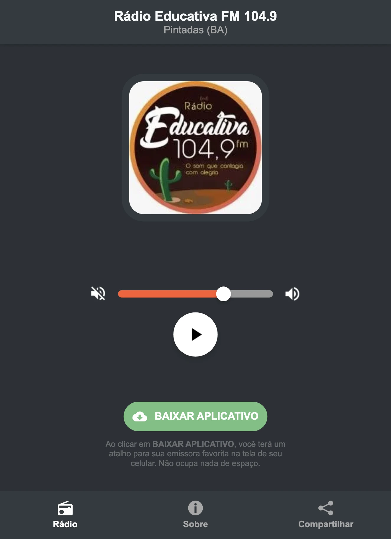 Screenshot do aplicativo da Rádio Educativa FM 104.9