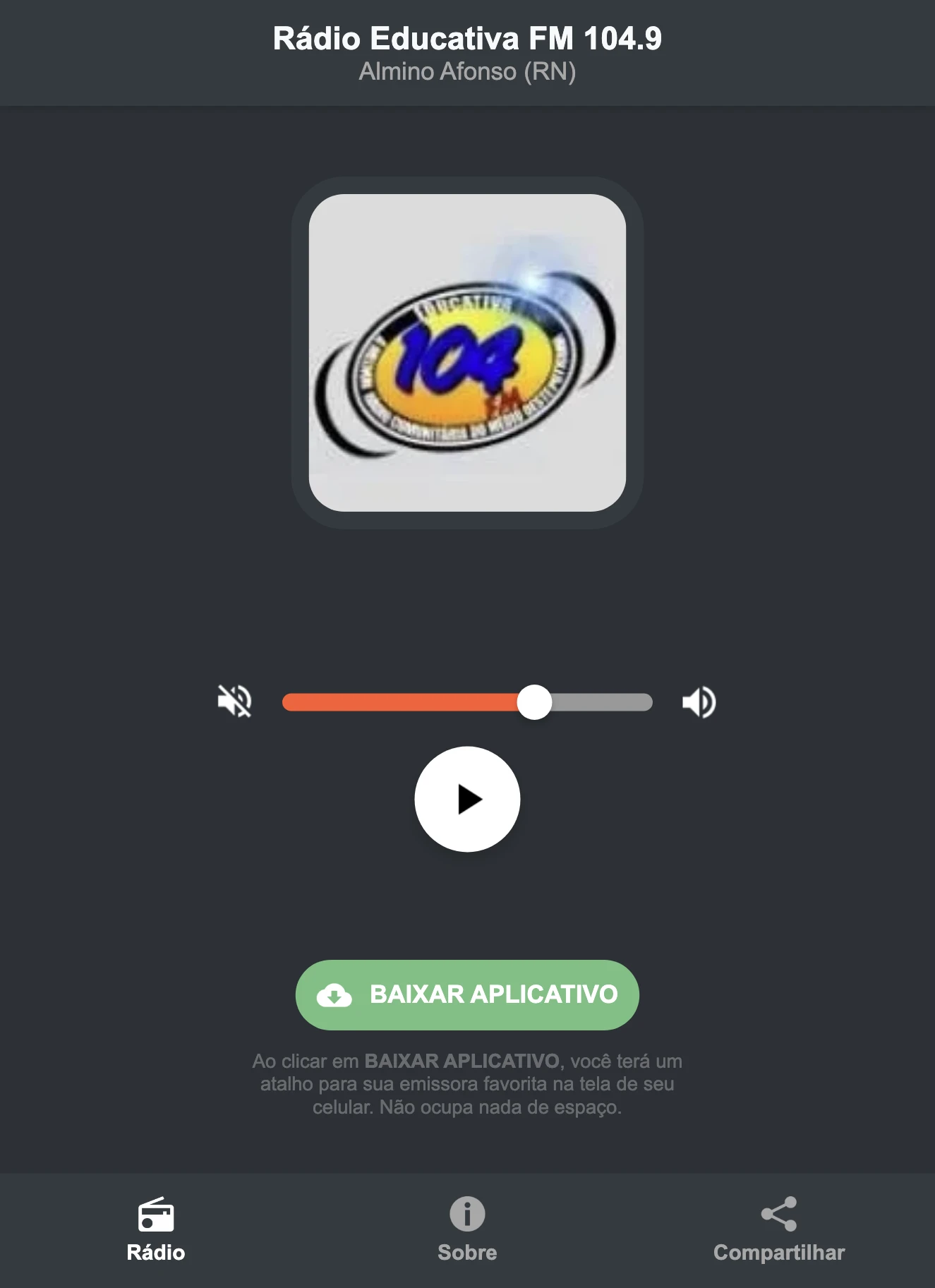 Screenshot do aplicativo da Rádio Educativa FM 104.9