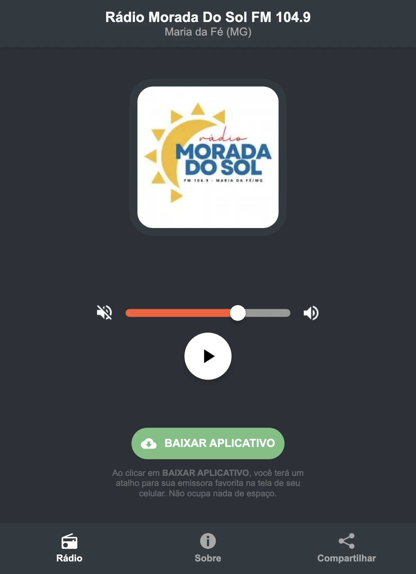 Screenshot do aplicativo da Rádio Morada Do Sol FM 104.9