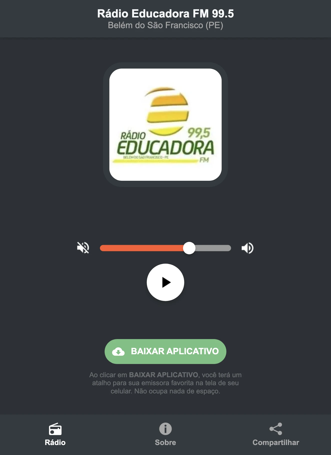 Screenshot do aplicativo da Rádio Educadora FM 99.5