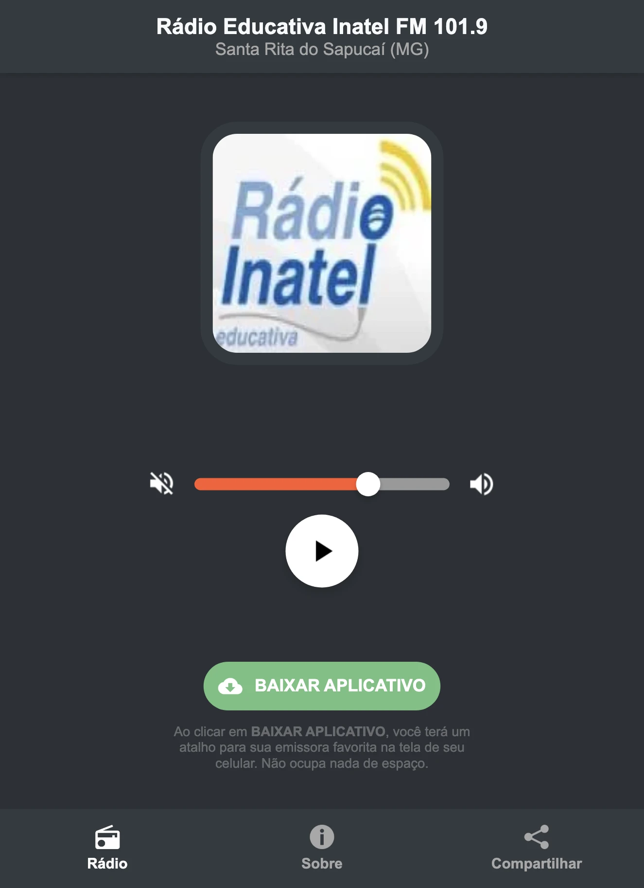 Screenshot do aplicativo da Rádio Educativa Inatel FM 101.9