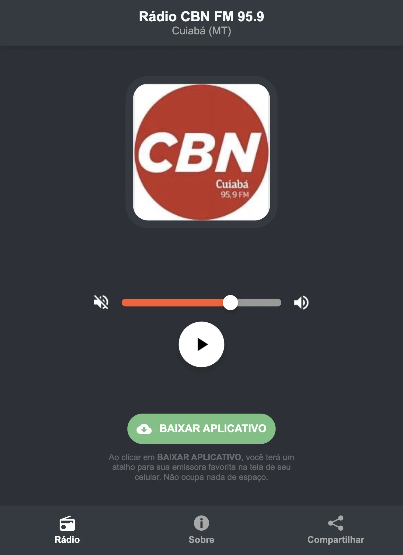Screenshot do aplicativo da Rádio CBN FM 95.9