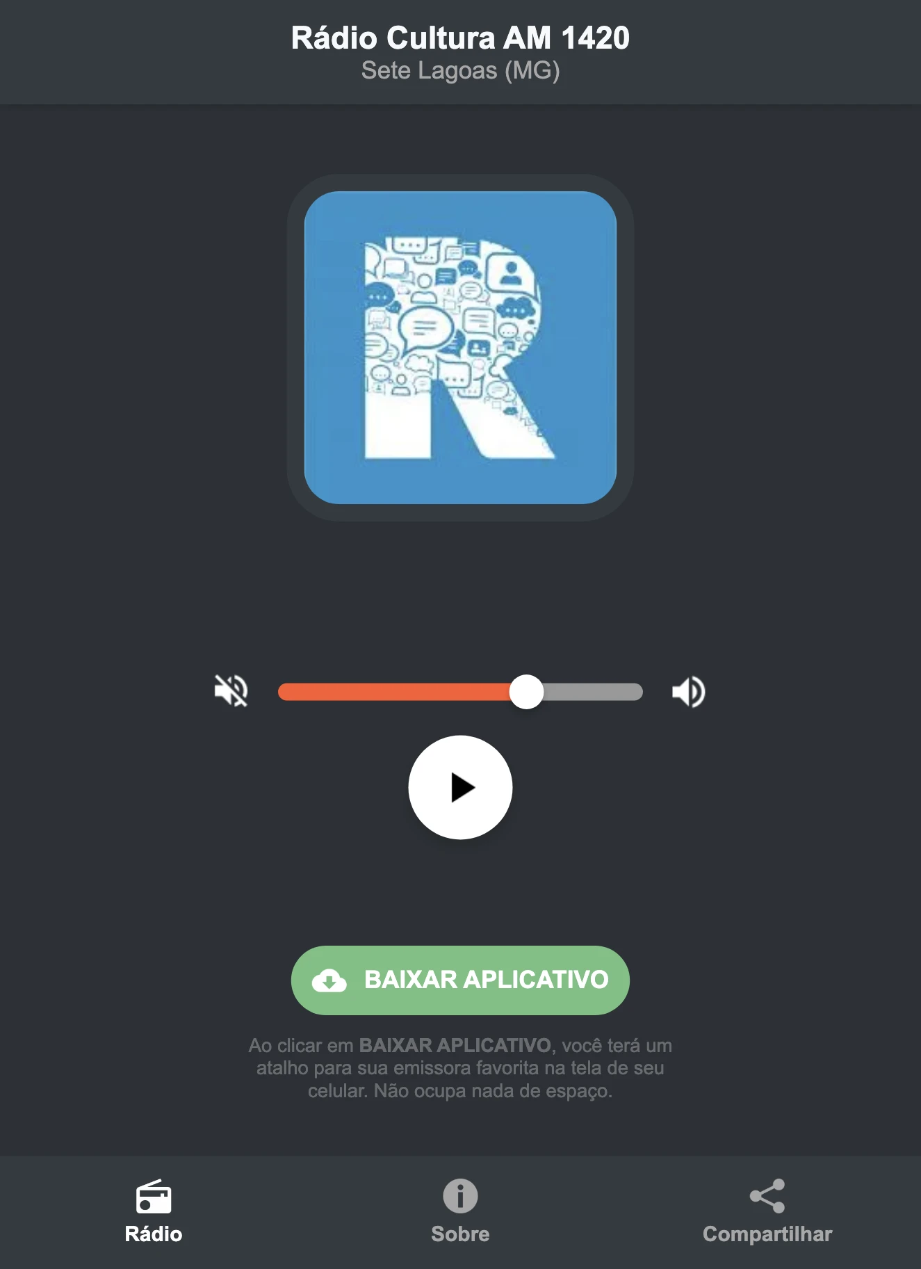 Screenshot do aplicativo da Rádio Cultura AM 1420
