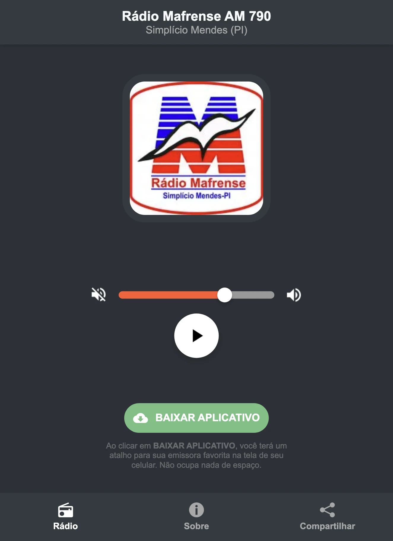 Screenshot do aplicativo da Rádio Mafrense AM 790