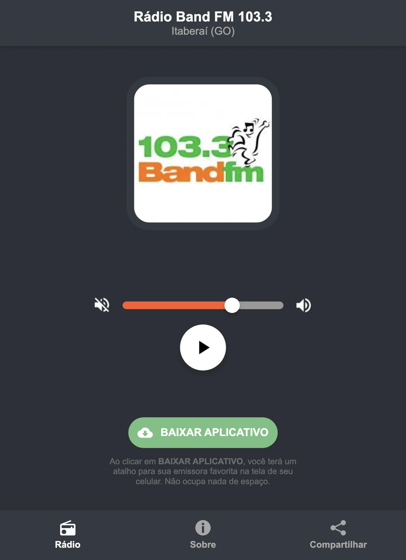 Screenshot do aplicativo da Rádio Band FM 103.3