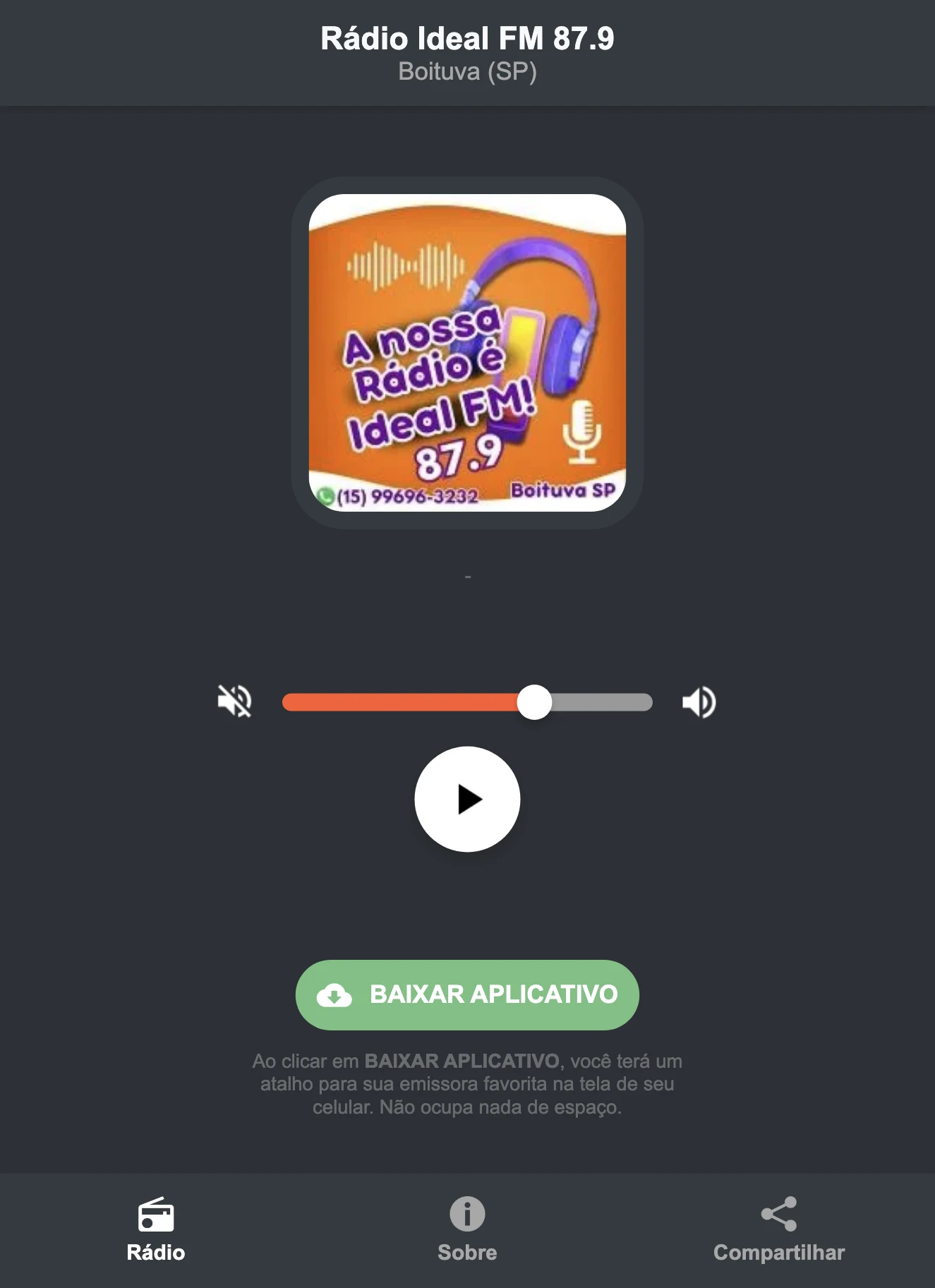 Screenshot do aplicativo da Rádio Ideal FM 87.9