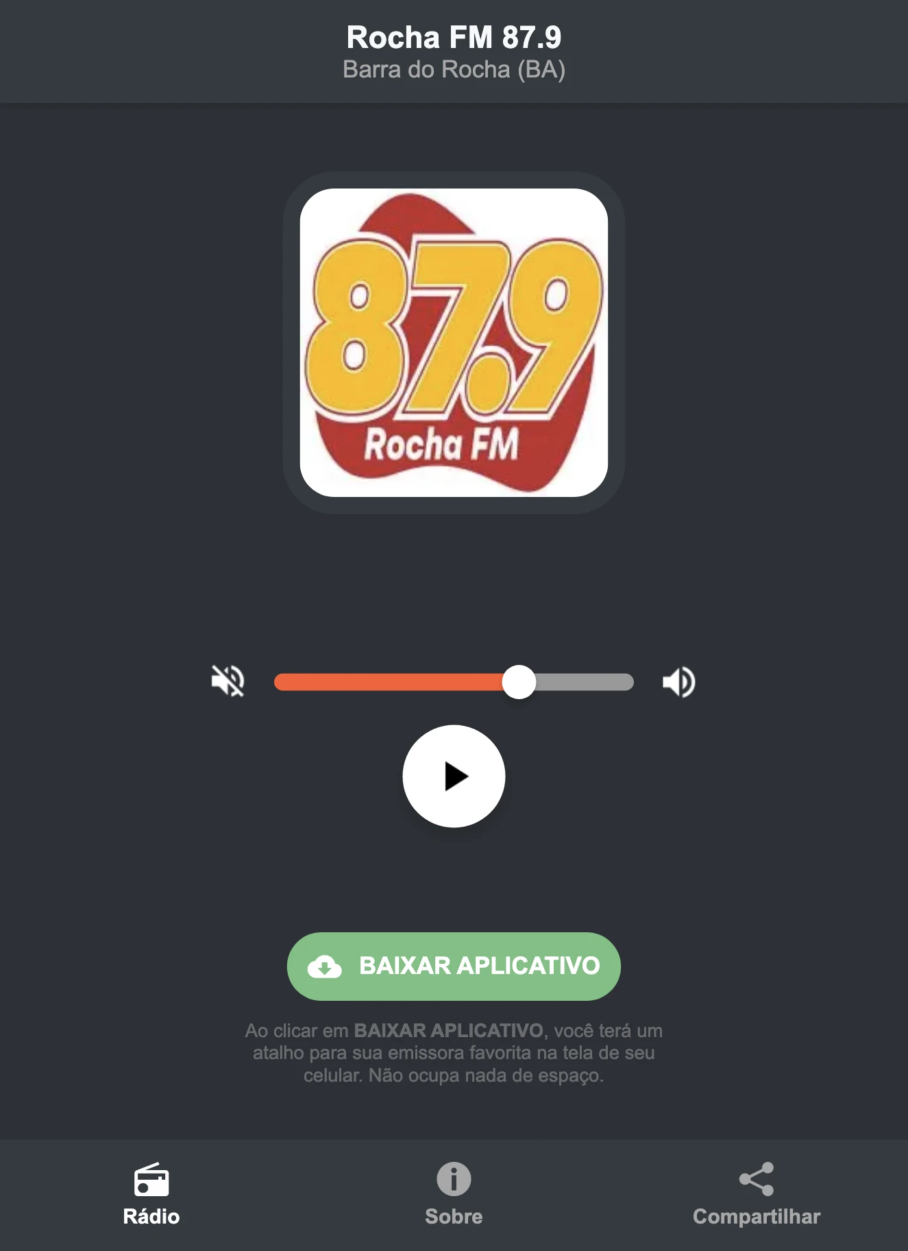 Screenshot do aplicativo da Rocha FM 87.9