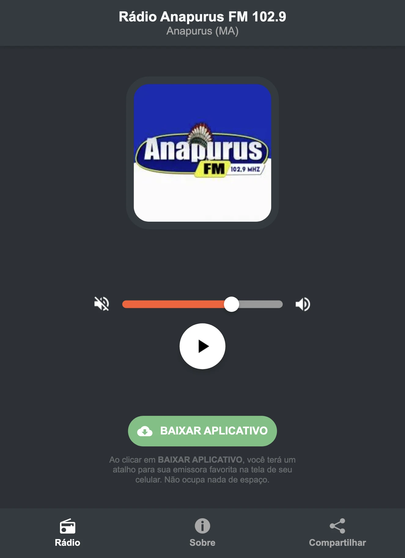 Screenshot do aplicativo da Rádio Anapurus FM 102.9
