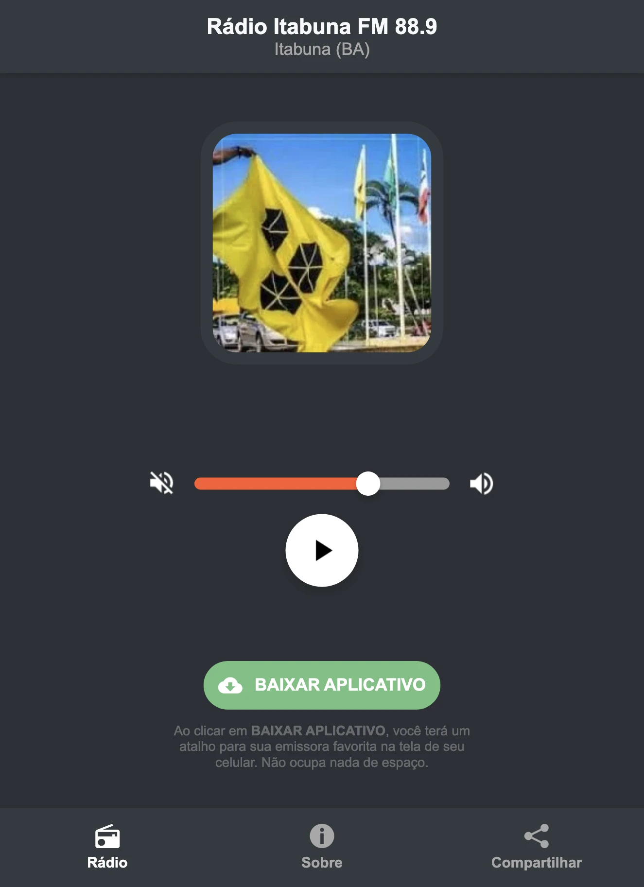 Screenshot do aplicativo da Rádio Itabuna FM 88.9