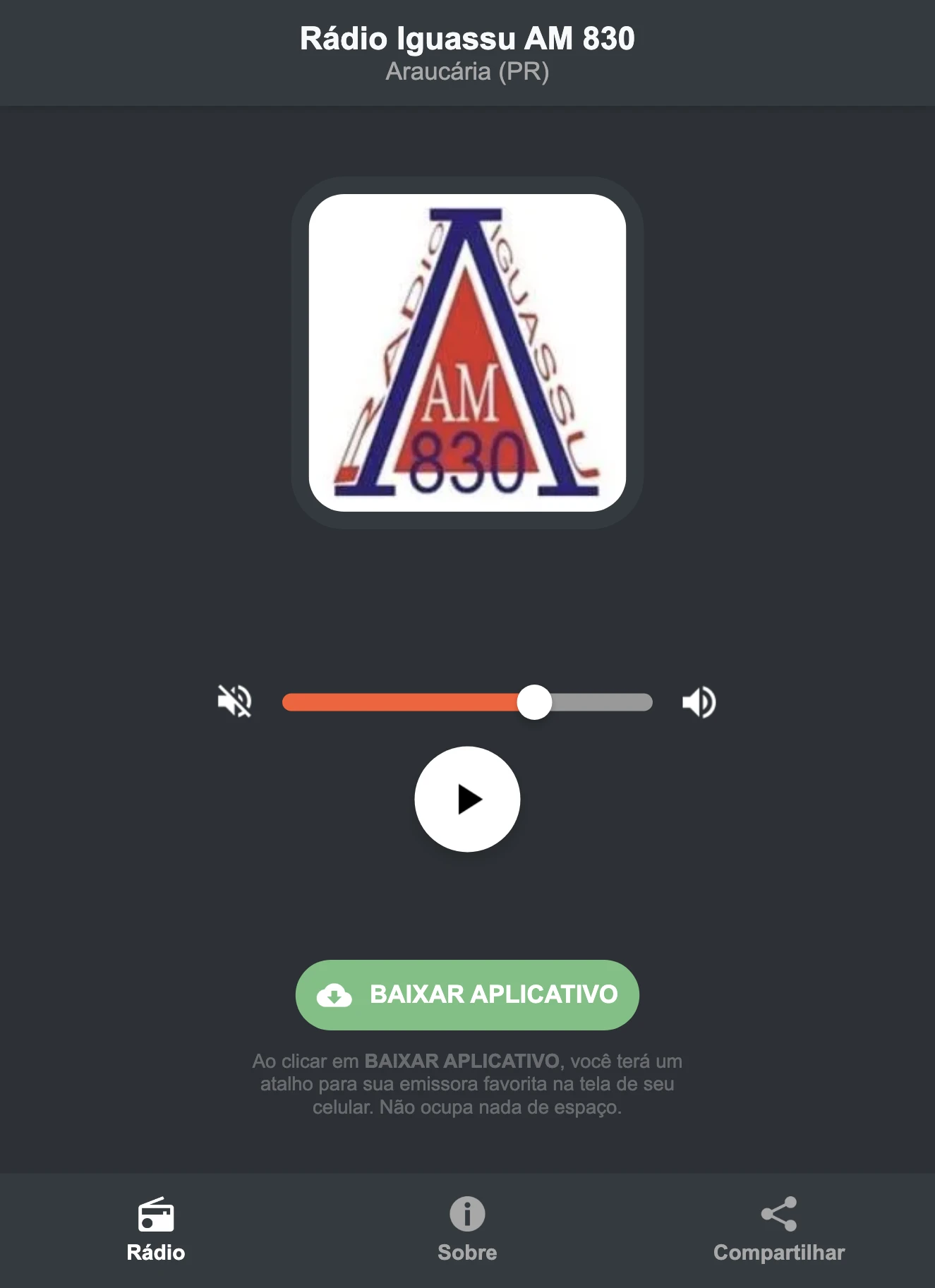 Screenshot do aplicativo da Rádio Iguassu AM 830