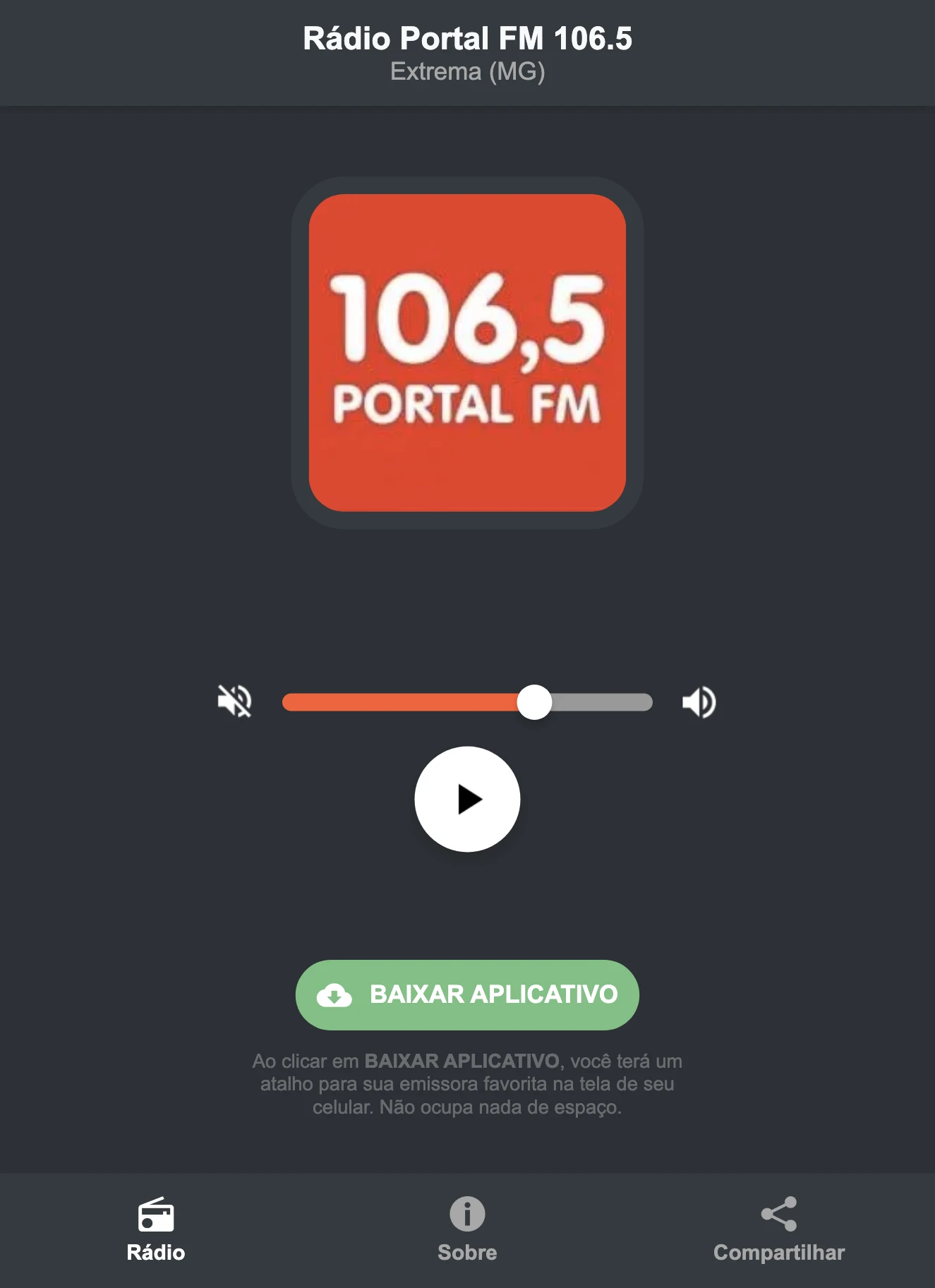 Screenshot do aplicativo da Rádio Portal FM 106.5