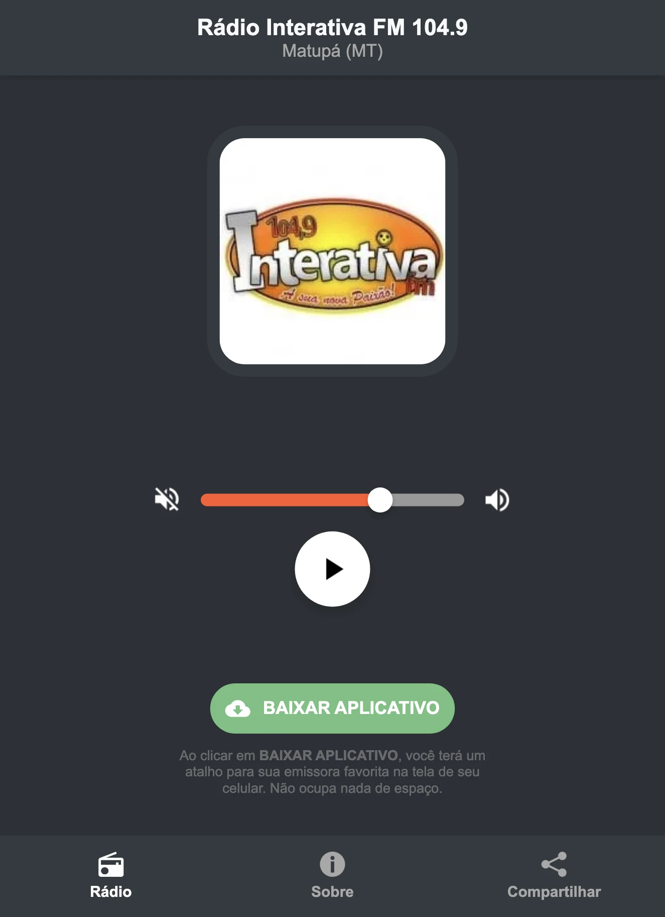 Screenshot do aplicativo da Rádio Interativa FM 104.9