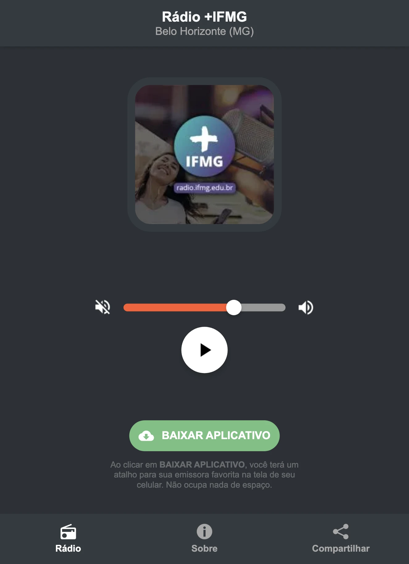 Screenshot do aplicativo da Rádio +IFMG
