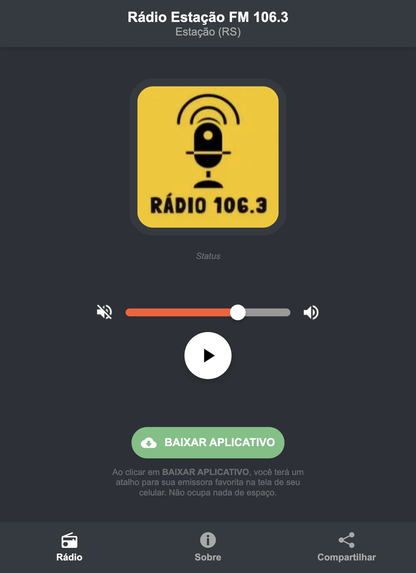 Screenshot do aplicativo da Rádio Estação FM 106.3