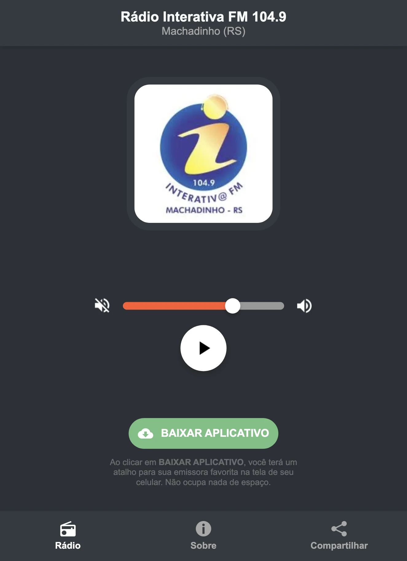 Screenshot do aplicativo da Rádio Interativa FM 104.9