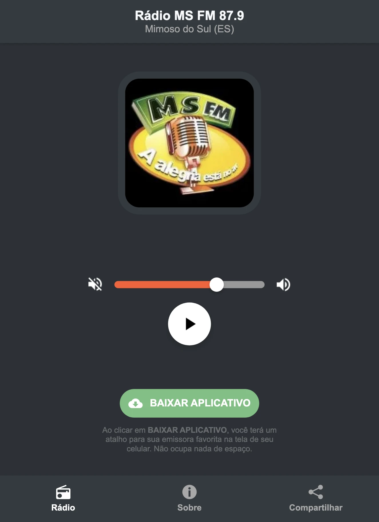 Screenshot do aplicativo da Rádio MS FM 87.9