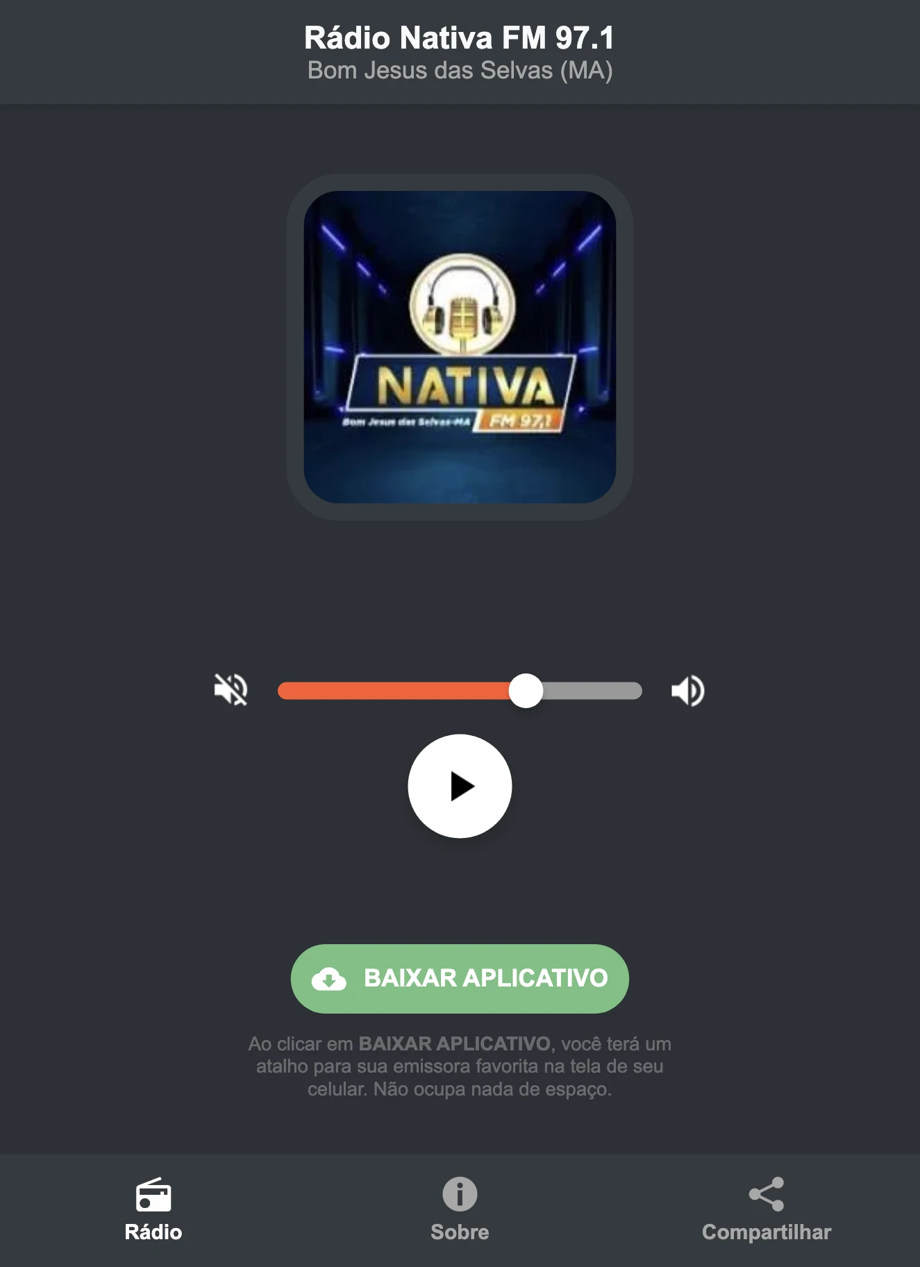 Screenshot do aplicativo da Rádio Nativa FM 97.1