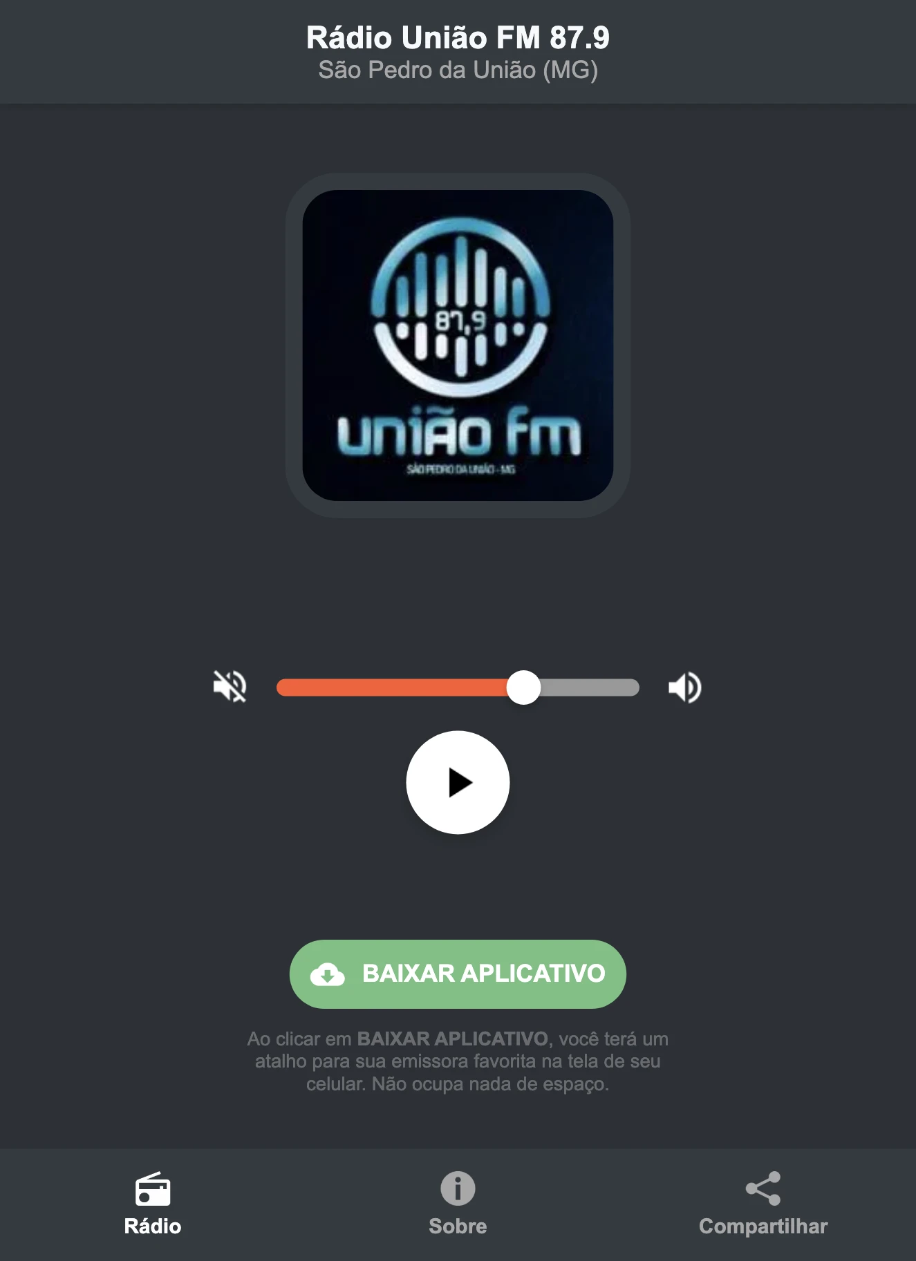 Screenshot do aplicativo da Rádio União FM 87.9