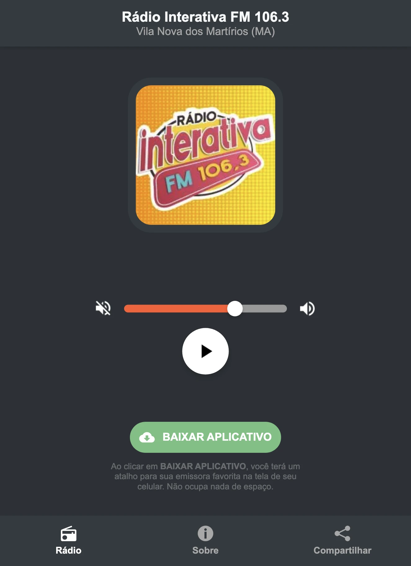 Screenshot do aplicativo da Rádio Interativa FM 106.3