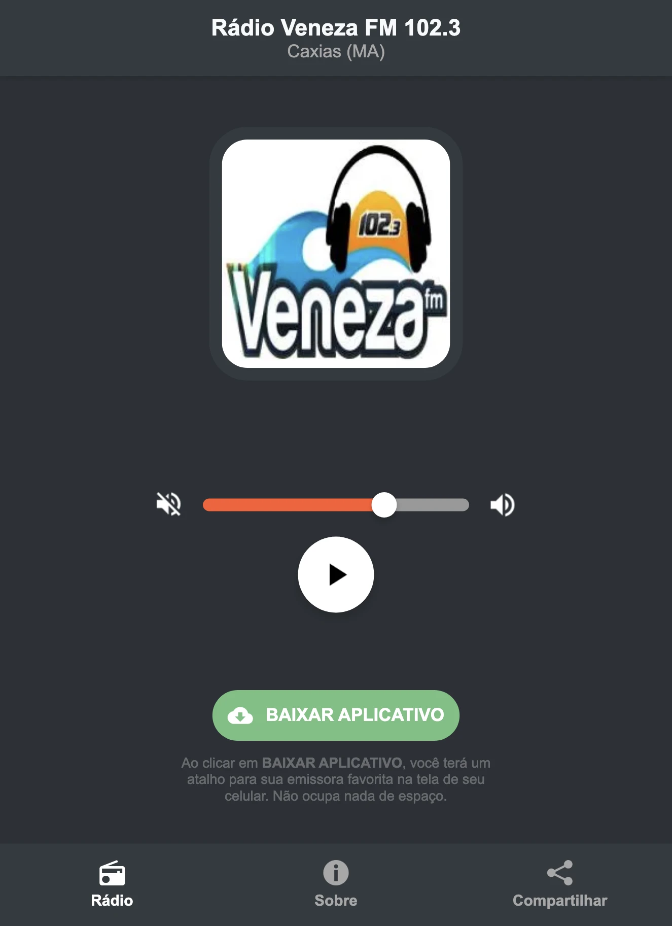Screenshot do aplicativo da Rádio Veneza FM 102.3