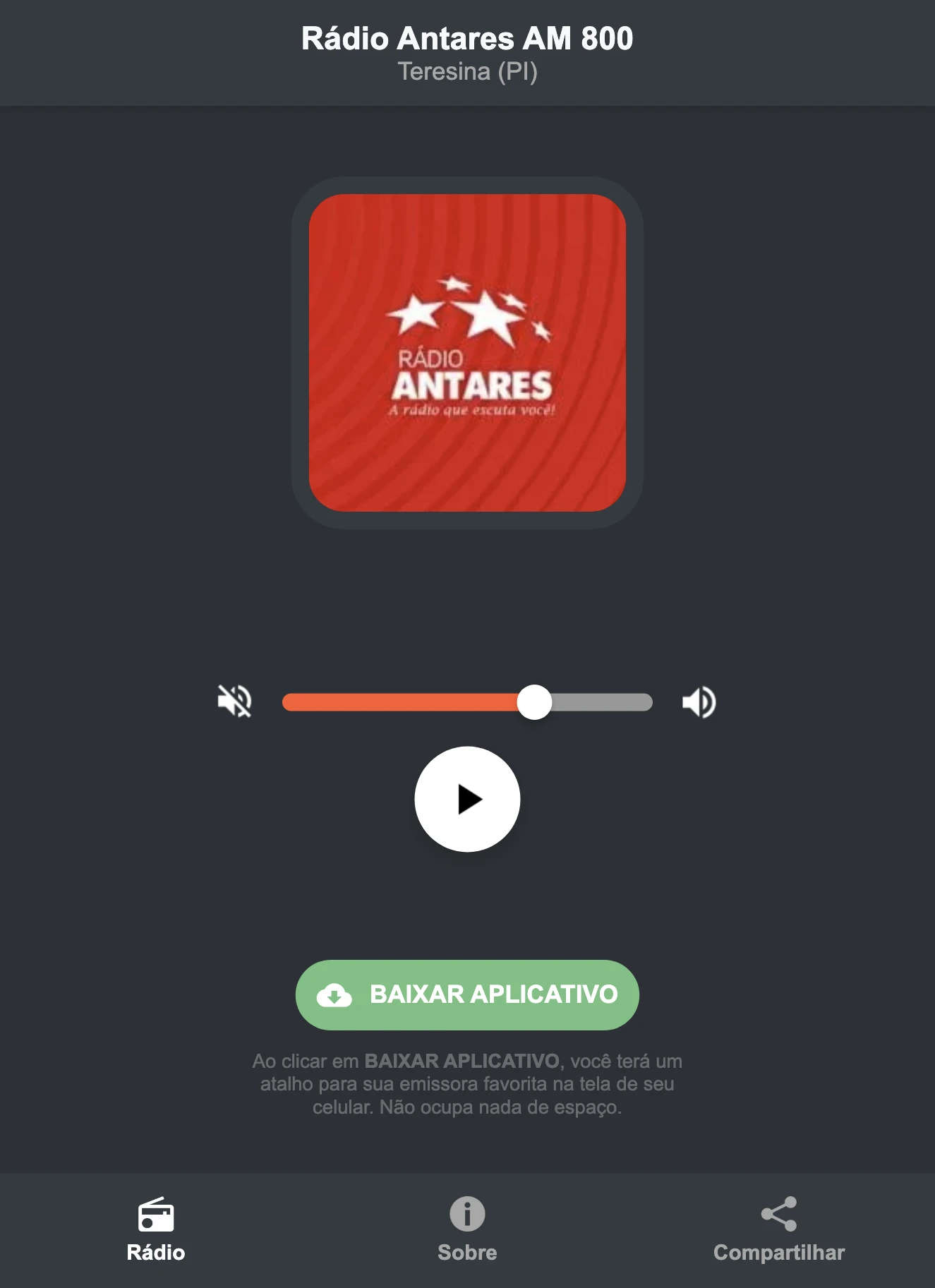 Screenshot do aplicativo da Rádio Antares AM 800