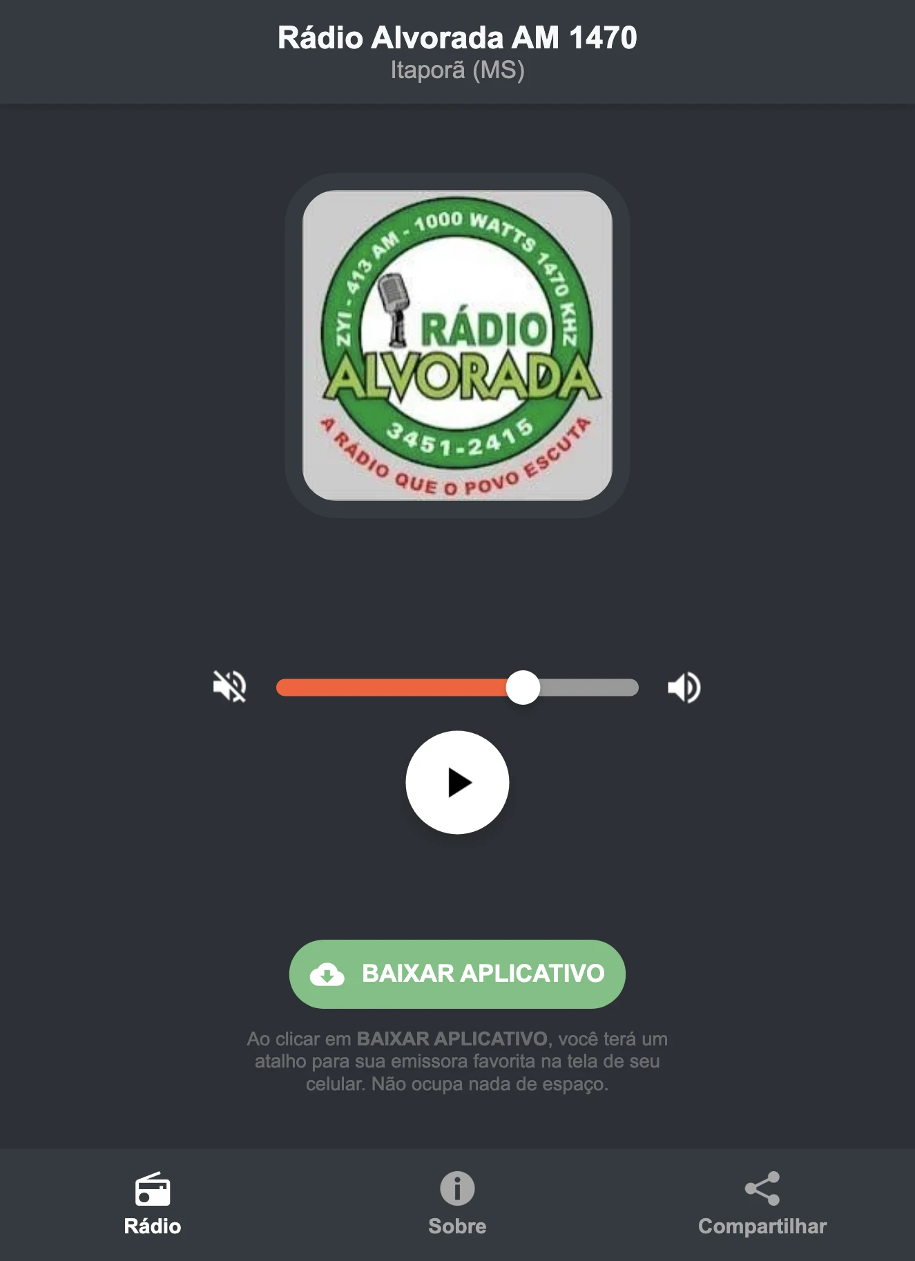 Screenshot do aplicativo da Rádio Alvorada AM 1470