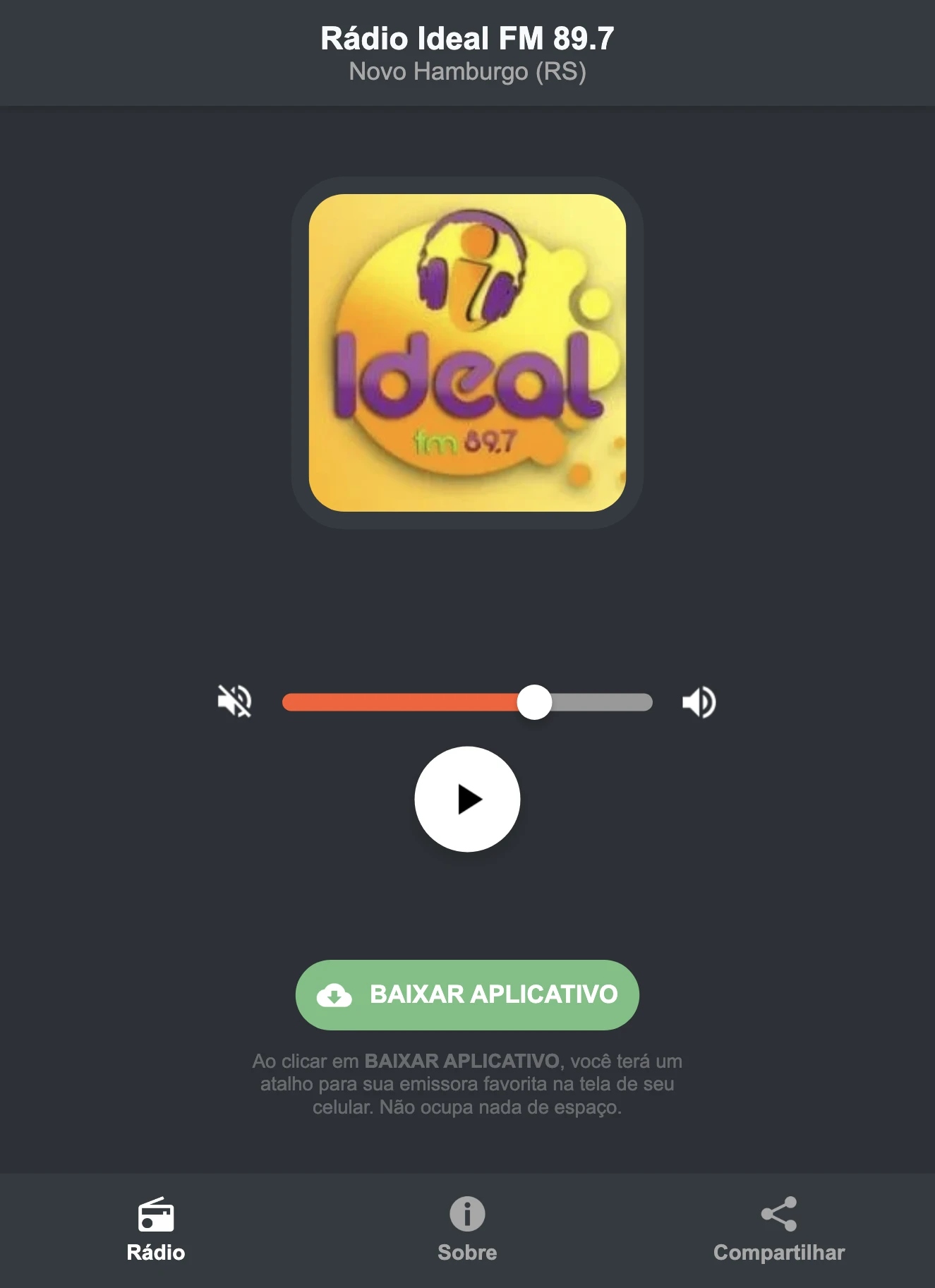 Screenshot do aplicativo da Rádio Ideal FM 89.7