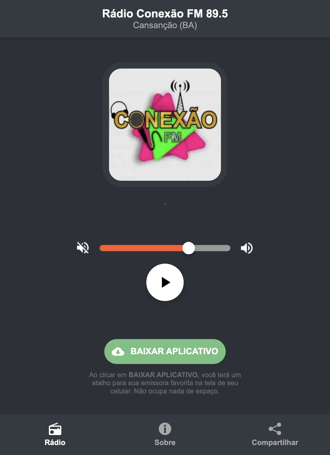 Screenshot do aplicativo da Rádio Conexão FM 89.5