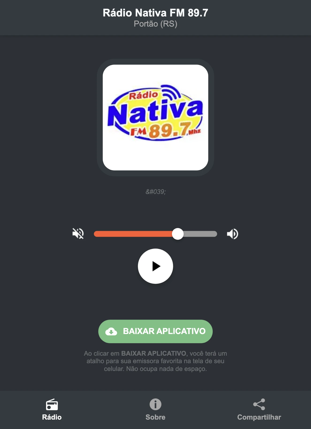 Screenshot do aplicativo da Rádio Nativa FM 89.7