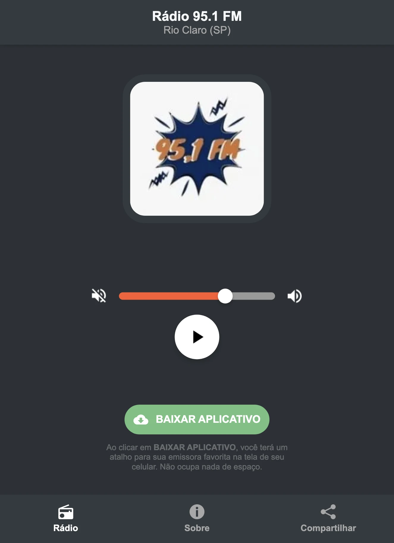 Screenshot do aplicativo da Rádio 95.1 FM