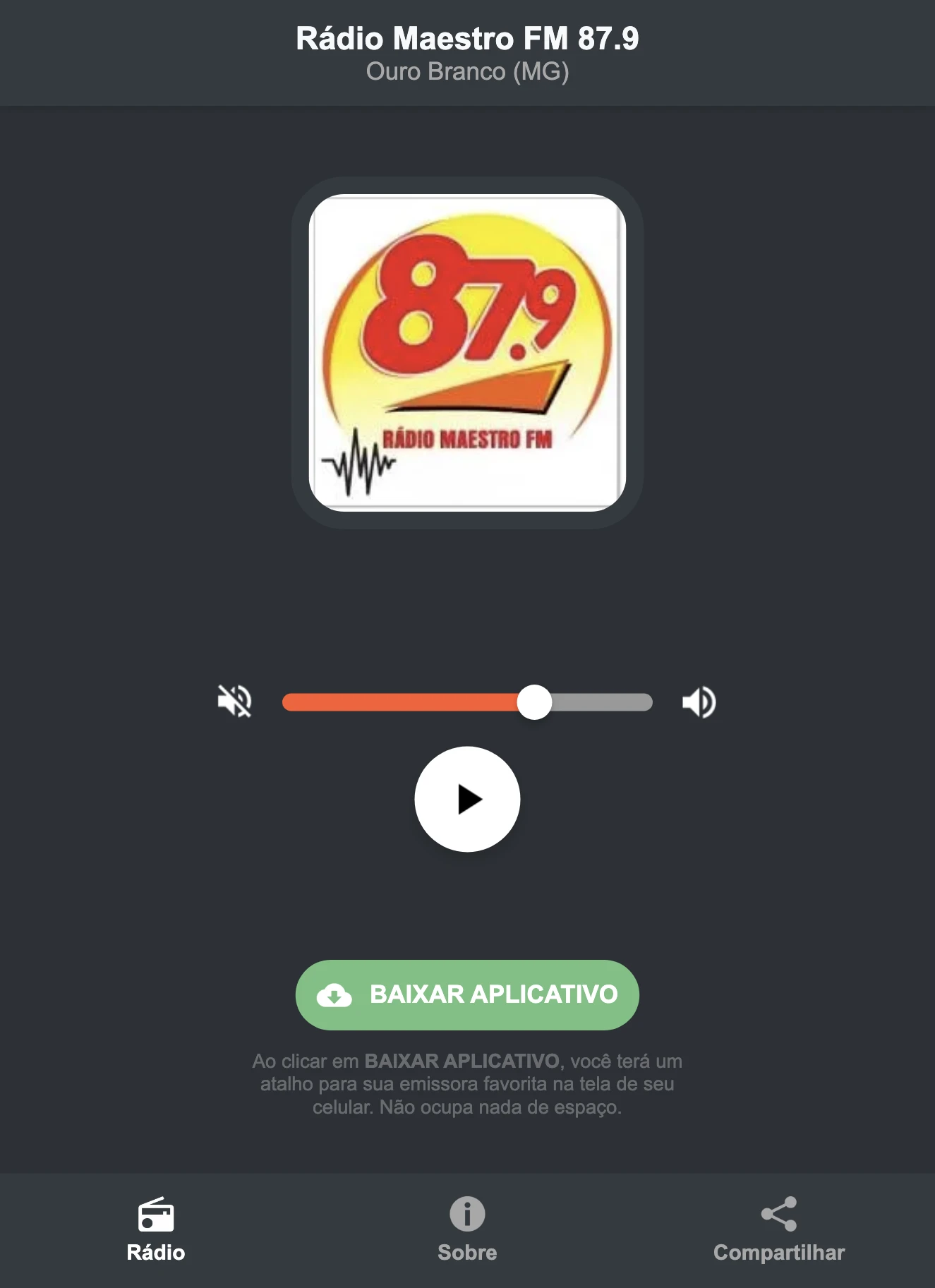 Screenshot do aplicativo da Rádio Maestro FM 87.9