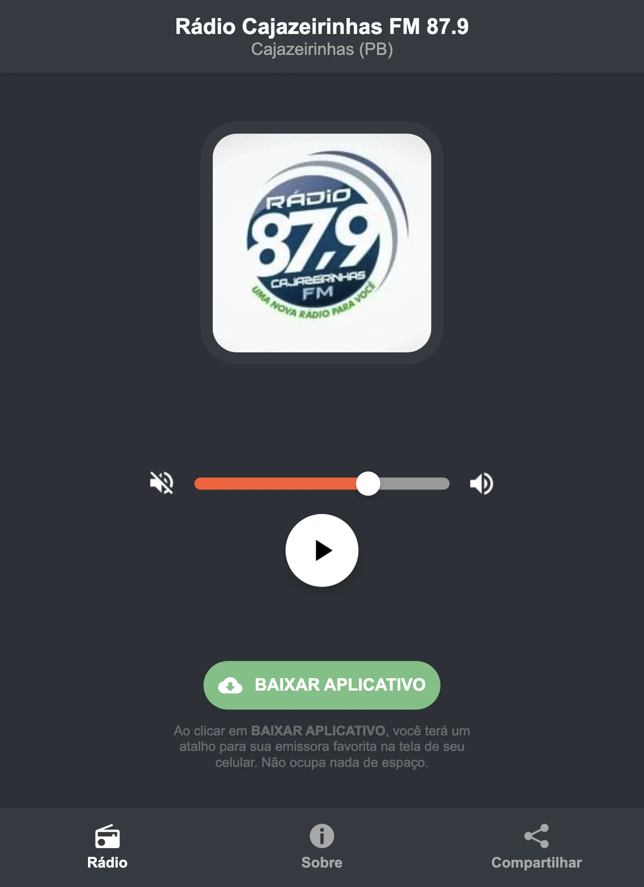 Screenshot do aplicativo da Rádio Cajazeirinhas FM 87.9