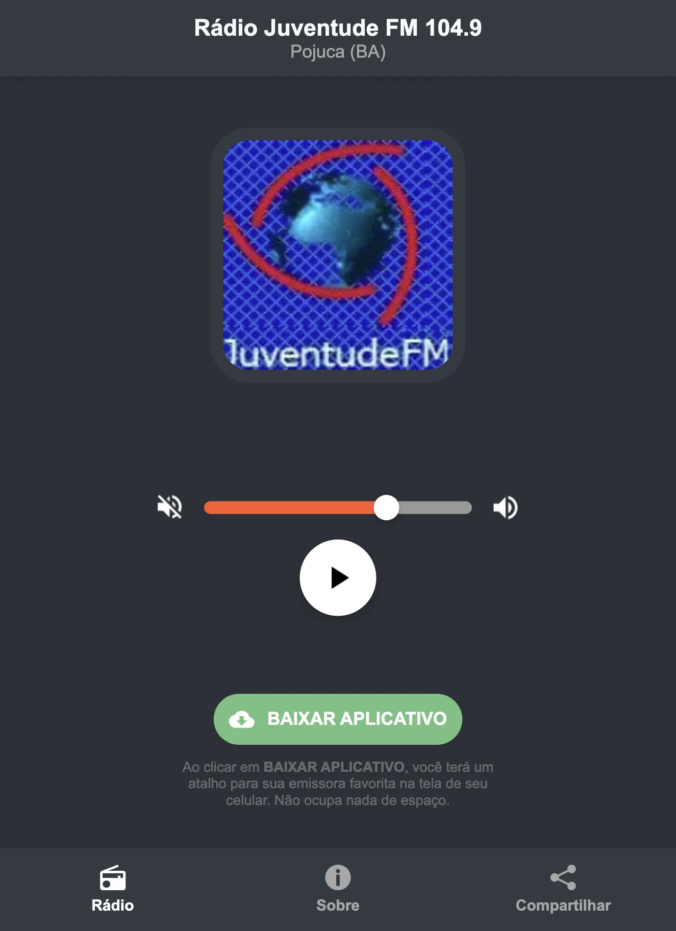 Screenshot do aplicativo da Rádio Juventude FM 104.9