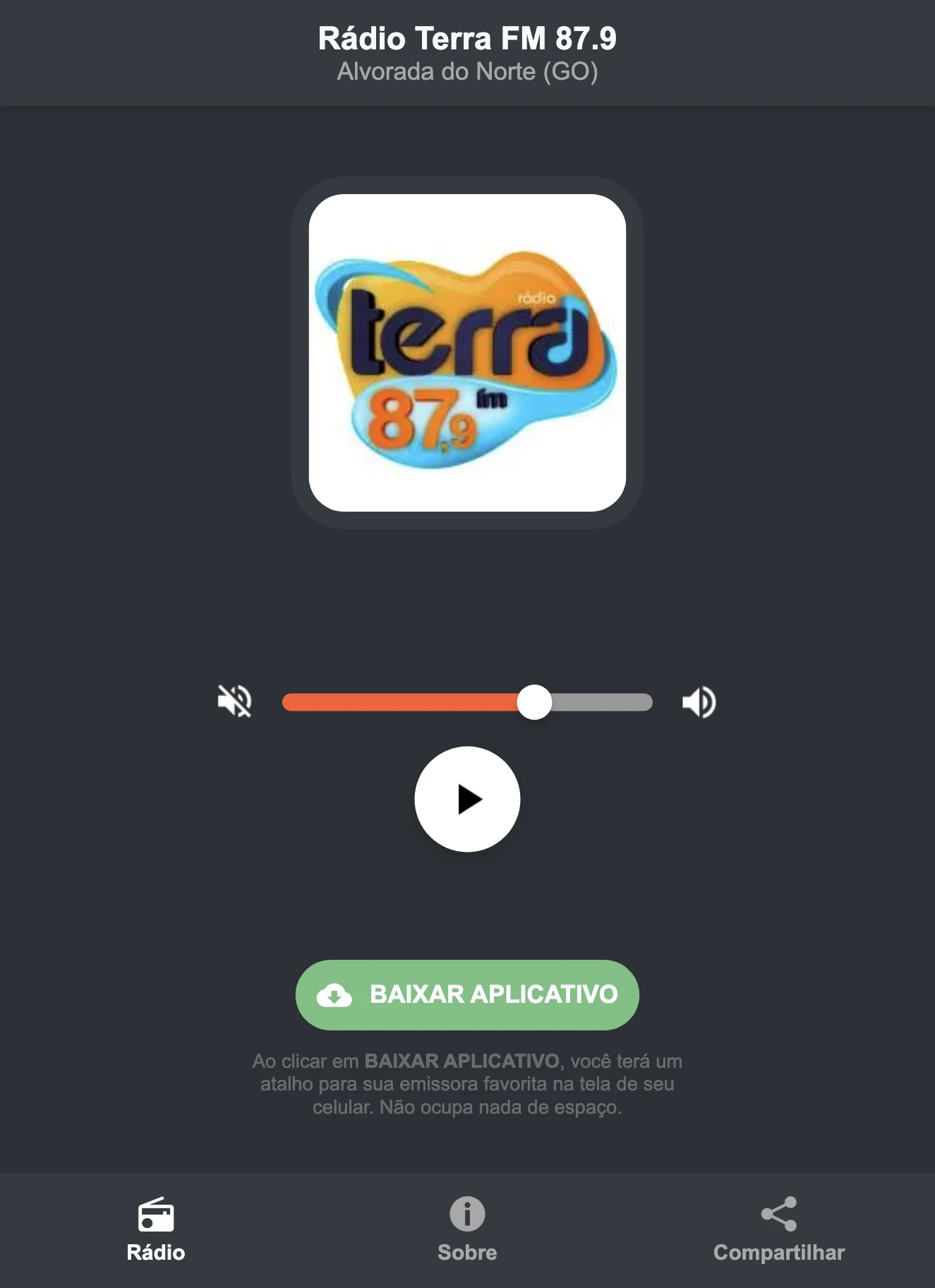 Screenshot do aplicativo da Rádio Terra FM 87.9
