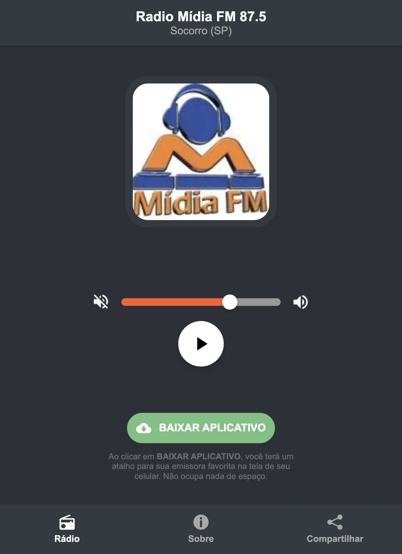 Screenshot do aplicativo da Radio Mídia FM 87.5