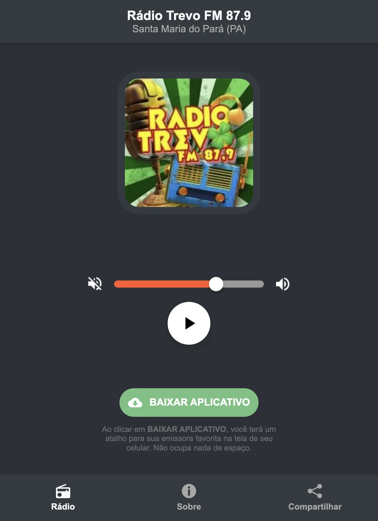 Screenshot do aplicativo da Rádio Trevo FM 87.9
