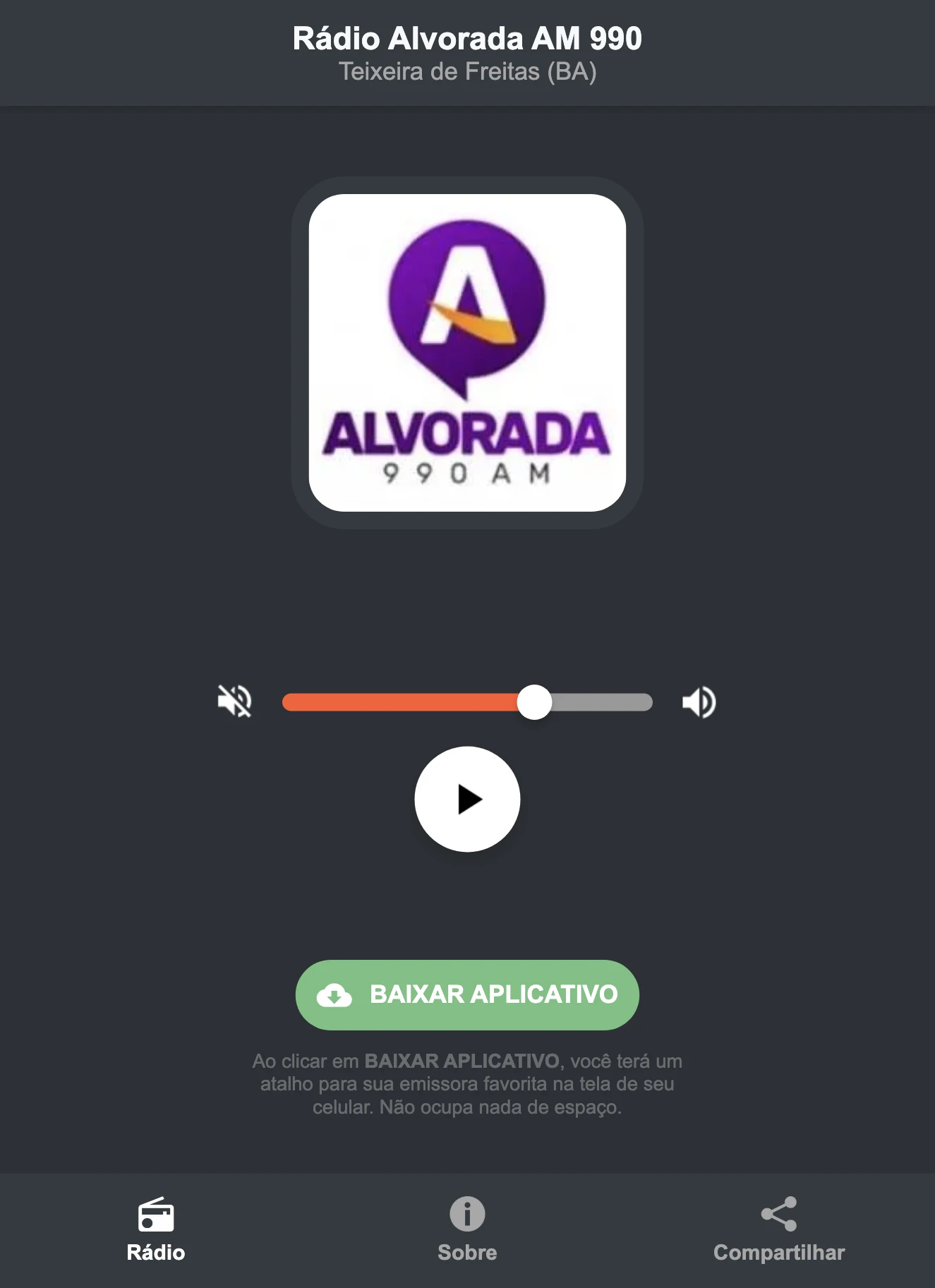 Screenshot do aplicativo da Rádio Alvorada AM 990