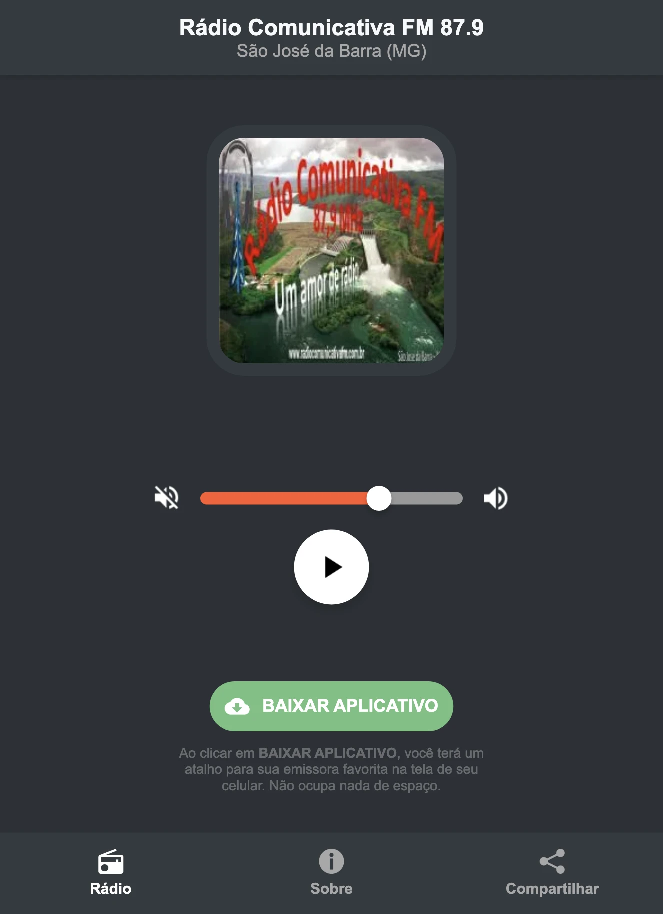 Screenshot do aplicativo da Rádio Comunicativa FM 87.9