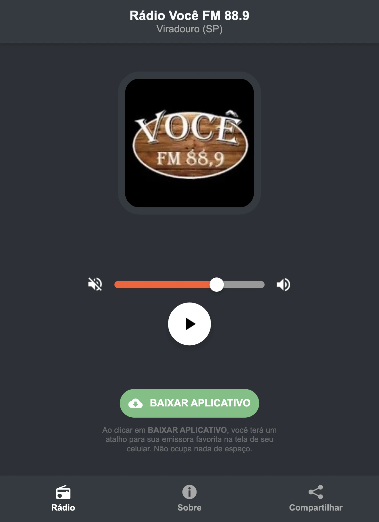 Screenshot do aplicativo da Rádio Você FM 88.9