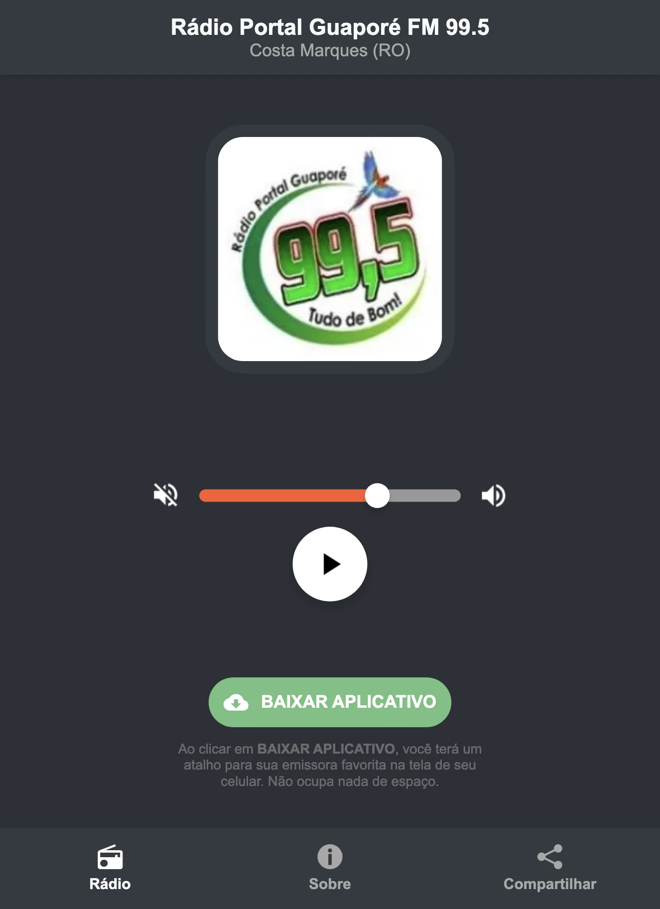 Screenshot do aplicativo da Rádio Portal Guaporé FM 99.5